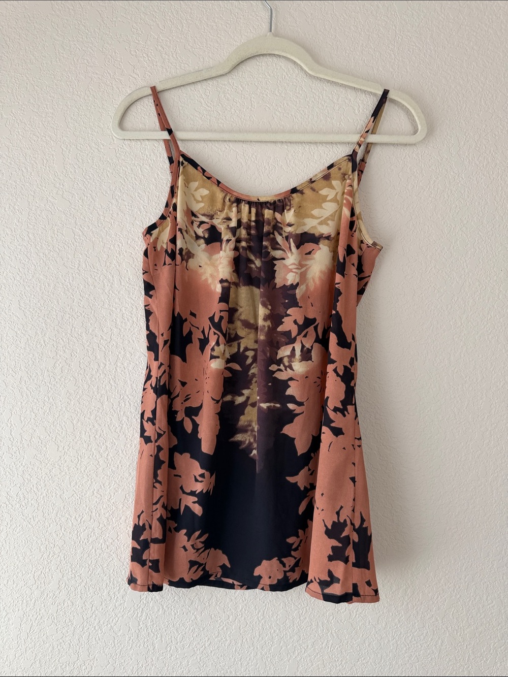 CAbi Floral Slip Cami in Peach, Black & Cream